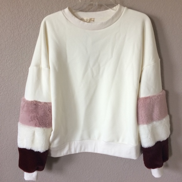 Dear Grace Tops - Furry sleeved pullover sweatshirt